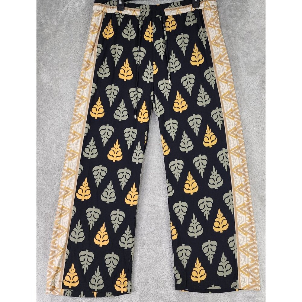 Soft Surroundings Pants Womens Large Multicolor Palazzo Leaf Print Elastic Waist